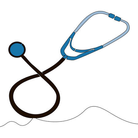 Flat colorful continuous drawing line art Medical Stethoscope icon vector illustration conceptのイラスト素材
