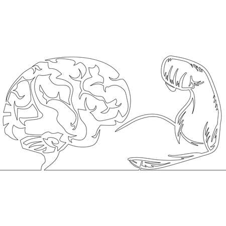 Continuous one single line drawing brain self discipline icon vector illustration conceptのイラスト素材