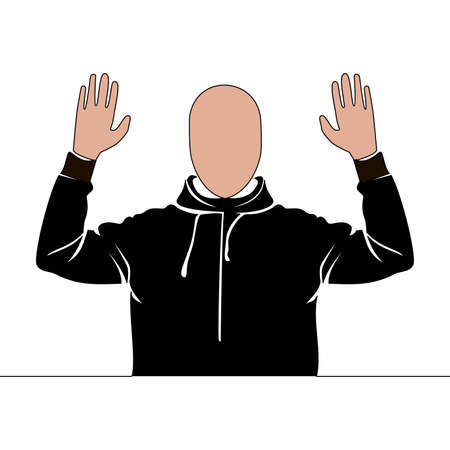 Flat colorful continuous drawing line art Thief surrendering hands up icon vector illustration conceptのイラスト素材