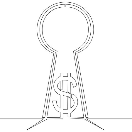 Continuous one single line drawing money in keyhole dollar icon vector illustration conceptのイラスト素材