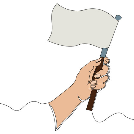 Flat colorful continuous drawing line art Achievement hand holding flag icon vector illustration conceptのイラスト素材