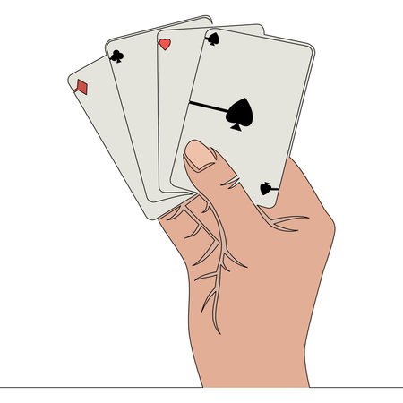 Flat colorful continuous drawing line art hand holding playing card icon vector illustration concept