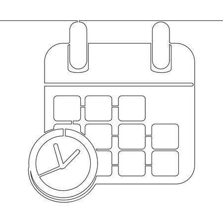 Continuous one single line drawing office clock with calendar planner icon vector illustration conceptのイラスト素材