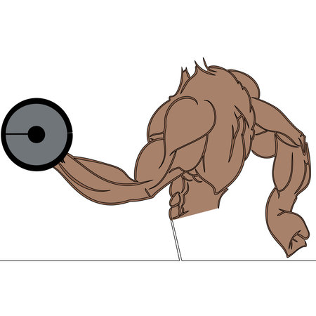 Flat colorful continuous drawing line art bodybuilder lifts a dumbbell vector illustration conceptのイラスト素材