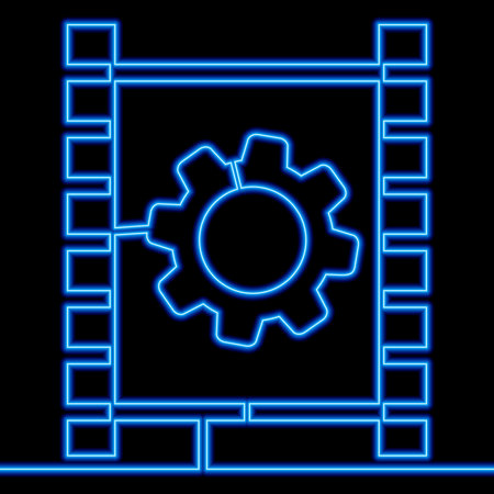 Continuous one single line drawing Video settings Filmstrip with cogwheel icon neon glow vector illustration conceptのイラスト素材