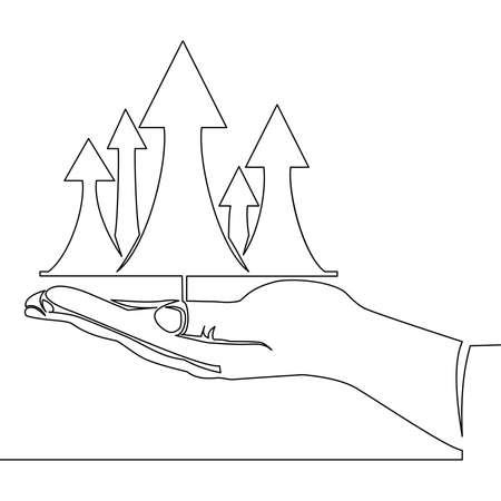 Continuous one single line drawing Hand and profit up arrows icon vector illustration conceptのイラスト素材