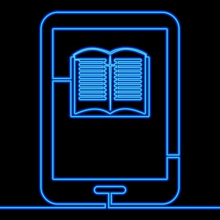 Continuous one single line drawing Ebook reader icon neon glow vector illustration conceptのイラスト素材