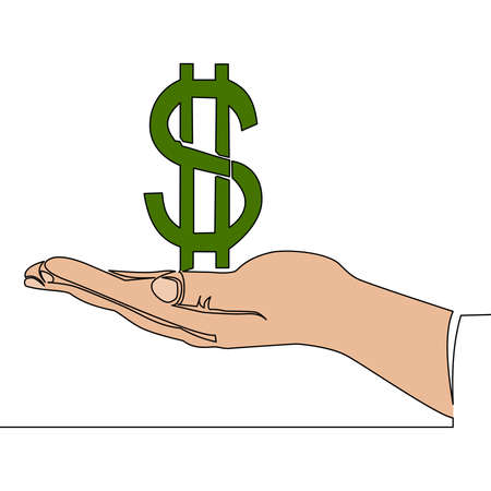 Flat colorful continuous drawing line art Hand hold Dollar sign icon vector illustration conceptのイラスト素材