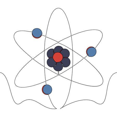 Flat colorful continuous drawing line art Molecule atom nuclear power atomic energy icon vector illustration conceptのイラスト素材