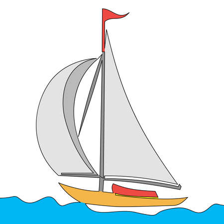 Flat colorful continuous drawing line art Sail boat in the sea icon vector illustration conceptのイラスト素材