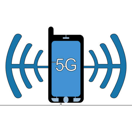 Flat colorful continuous drawing line art 5G connection mobile data icon vector illustration conceptのイラスト素材