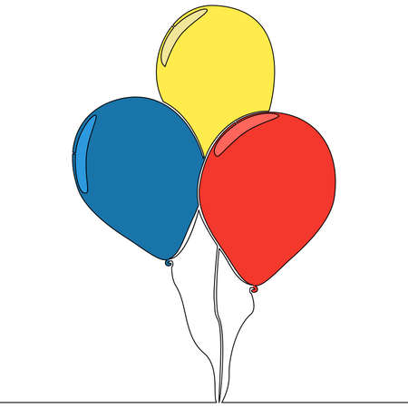 Flat colorful continuous drawing line art Bunch of balloons icon vector illustration conceptのイラスト素材