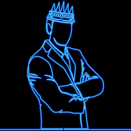 Continuous one single line drawing businessman boss in crown icon neon glow vector illustration conceptのイラスト素材