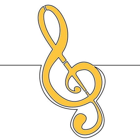 Flat colorful continuous drawing line art treble clef icon vector illustration conceptのイラスト素材