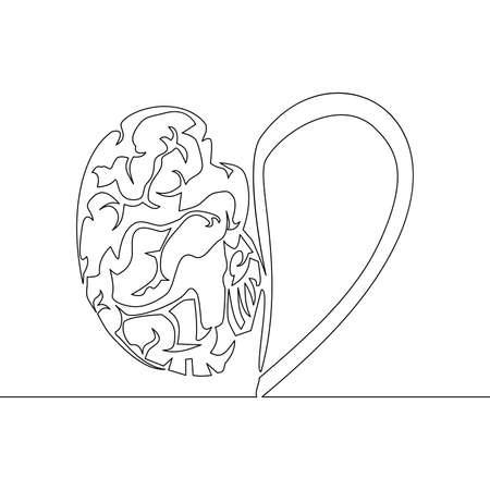 Continuous one single line drawing half human brain and love icon vector illustration conceptのイラスト素材