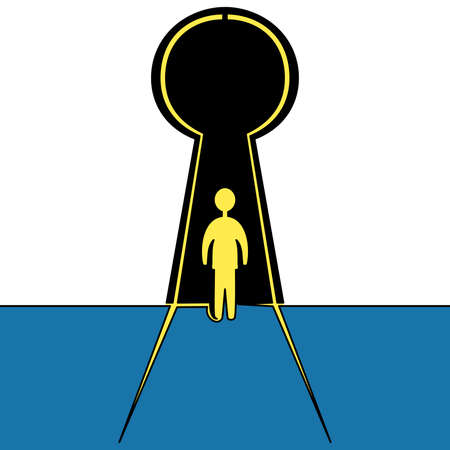 Flat colorful continuous drawing line art Silhouette standing in keyhole Solution icon vector illustration conceptのイラスト素材