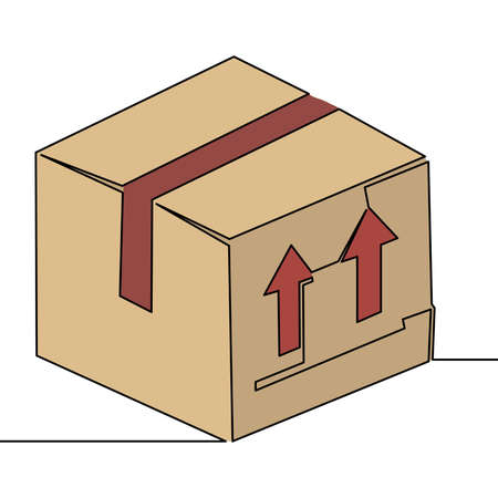 Flat colorful continuous drawing line art Carton box delivery box icon vector illustration conceptのイラスト素材