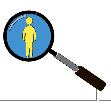Flat colorful continuous drawing line art Headhunting HR Magnifier and Silhouette icon vector illustration conceptのイラスト素材