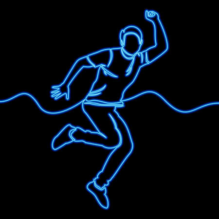 Continuous one single line drawing happy jumping man icon neon glow vector illustration conceptのイラスト素材