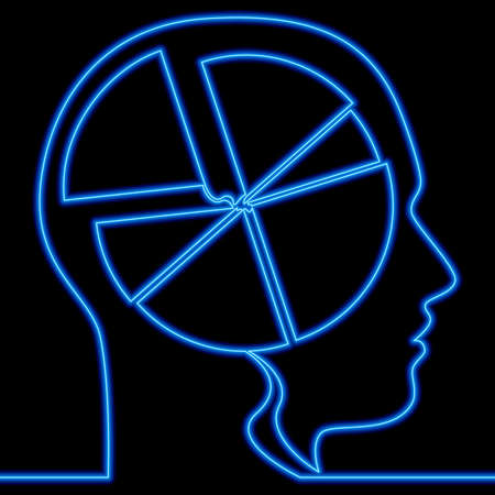 Continuous one single line drawing Business chart thinking head icon neon glow vector illustration conceptのイラスト素材