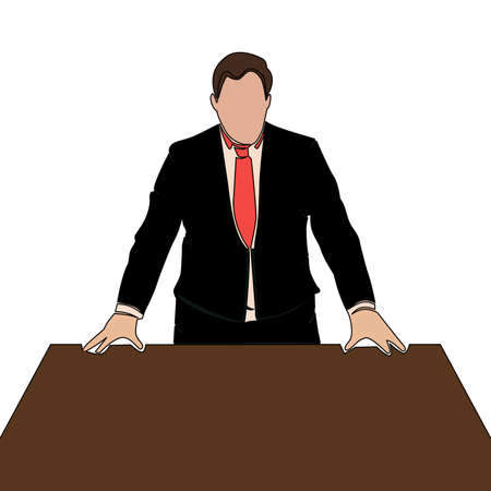 Flat colorful continuous drawing line art businessman stand near table Manager icon vector illustration conceptのイラスト素材