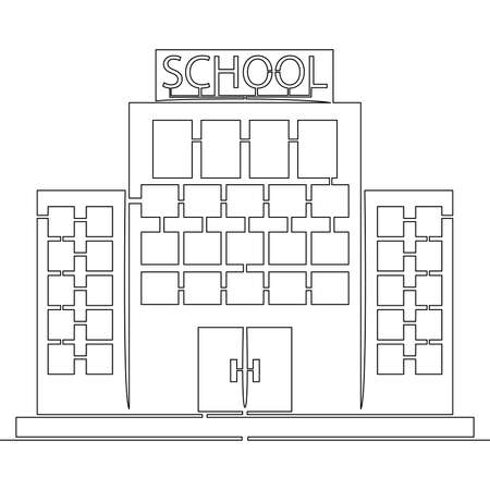 Continuous one single line drawing School building icon vector illustration conceptのイラスト素材