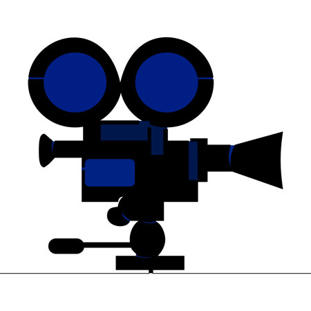 Flat colorful continuous drawing line art Movie Video camera icon vector illustration conceptのイラスト素材