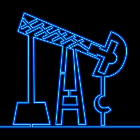 Continuous one single line drawing Oil derrick Pump gasoline industrial icon neon glow vector illustration conceptのイラスト素材