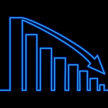 Continuous one single line drawing Declining graph Business chart loss schedule icon neon glow vector illustration conceptのイラスト素材