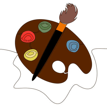 Flat colorful continuous drawing line Art palette with paint brush icon vector illustration conceptのイラスト素材