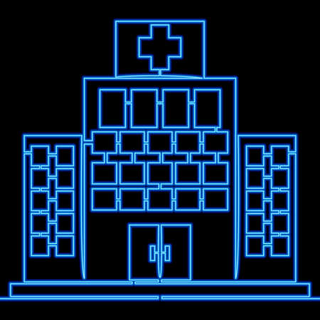 Continuous one single line drawing Hospital building icon neon glow vector illustration conceptのイラスト素材