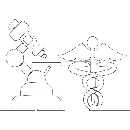 Continuous one single line drawing scientific medical microscope symbol icon vector illustration conceptのイラスト素材