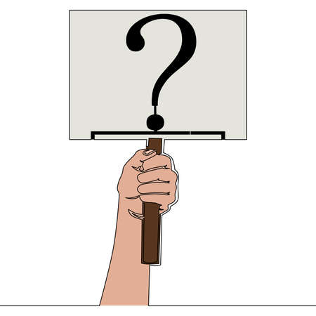 Flat colorful continuous drawing line art hand holding question mark Help sign FAQ symbol icon vector illustration conceptのイラスト素材