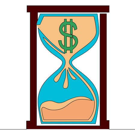 Flat colorful continuous drawing line art Time is Money Hourglass icon vector illustration conceptのイラスト素材