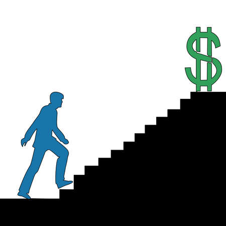 Flat colorful continuous drawing line art Man is climbing career ladder icon vector illustration conceptのイラスト素材
