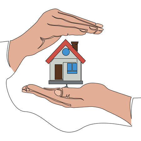 Flat colorful continuous drawing line art security of property home icon vector illustration conceptのイラスト素材