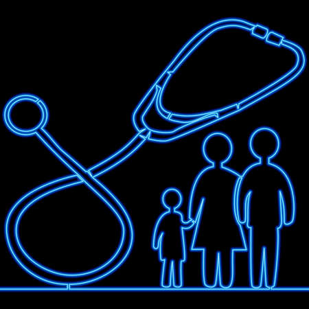 Continuous one single line drawing family doctor sign icon neon glow vector illustration conceptのイラスト素材
