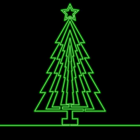 Continuous one single line drawing Shiny Christmas tree icon neon glow vector illustration conceptのイラスト素材