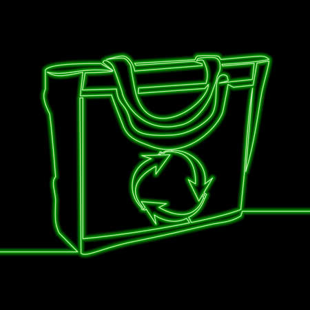 Continuous one single line drawing Eco bag shopping handbag icon neon glow vector illustration conceptのイラスト素材