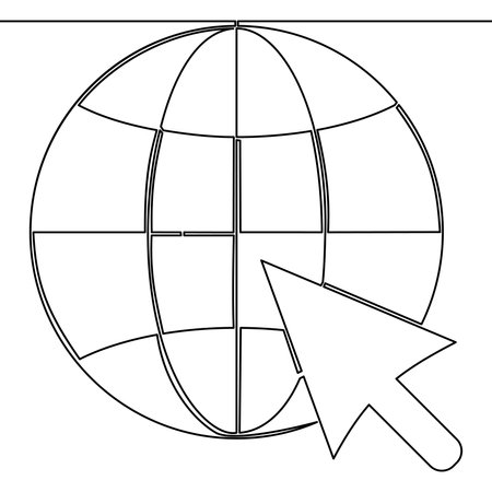 Continuous one single line drawing internet with arrow mouse cursor icon vector illustration conceptのイラスト素材