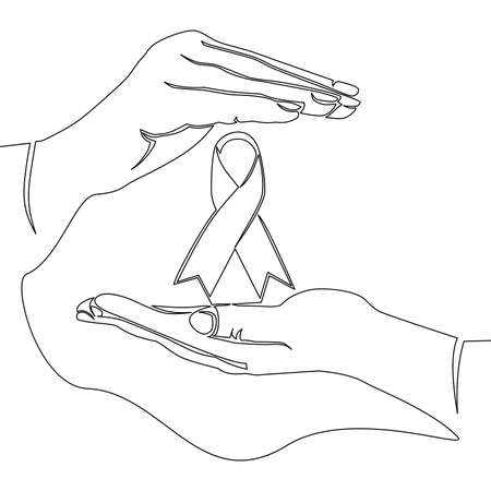 Continuous one single line drawing AIDS day Ribbon in hands icon vector illustration conceptのイラスト素材