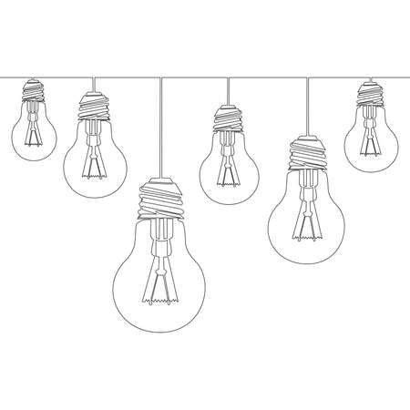 Continuous one single line drawing Set of loft lamps icon vector illustration conceptのイラスト素材