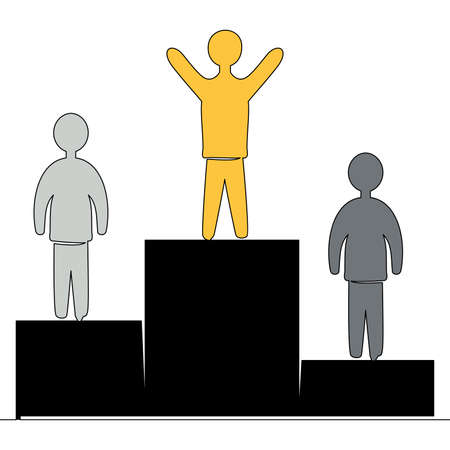 Flat colorful continuous drawing line art winner stand on the podium icon vector illustration conceptのイラスト素材