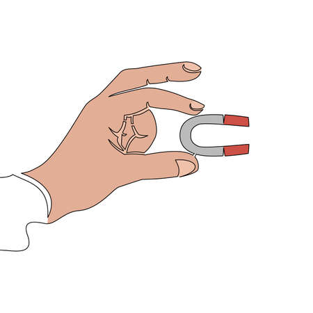 Flat colorful continuous drawing line art Hand holding magnet Marketing icon vector illustration conceptのイラスト素材