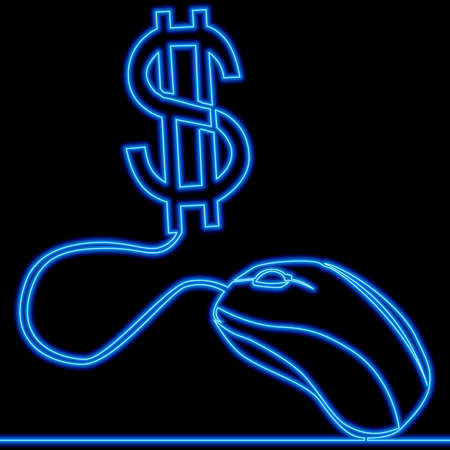 Continuous one single line drawing mouse and dollar Shopping icon neon glow vector illustration conceptのイラスト素材