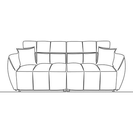 Continuous one single line drawing Sofa with two pillows icon vector illustration conceptのイラスト素材