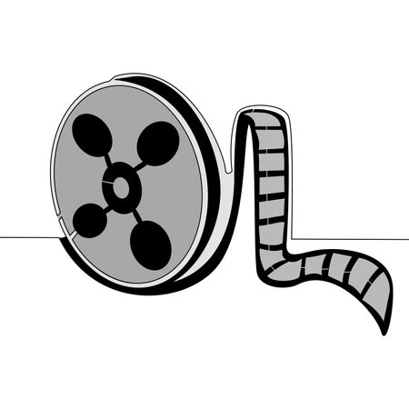 Flat colorful continuous drawing line art Film tape Reel icon vector illustration conceptのイラスト素材