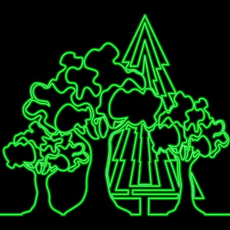 Continuous one single line drawing trees forest woodland icon neon glow vector illustration conceptのイラスト素材