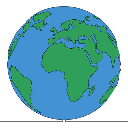 Flat colorful continuous line art drawing Planet Earth icon vector illustration conceptのイラスト素材