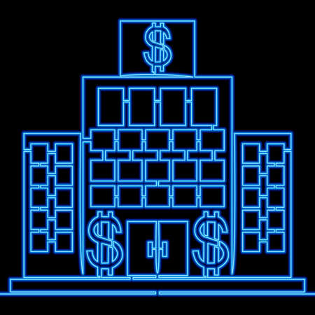 Continuous one single line drawing bank building icon neon glow vector illustration conceptのイラスト素材
